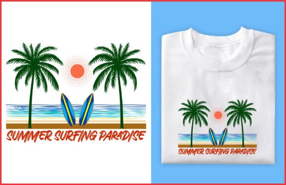 Summer Surfing Paradise Beach T-shirt Graphics